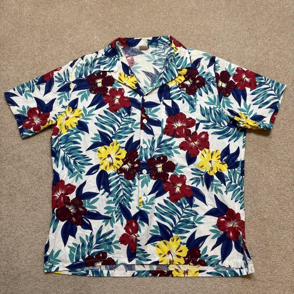 Vtg Jantzen Shirt Mens XL Multicolor Floral Hawaiian Button Up Camp Tropical 80s
